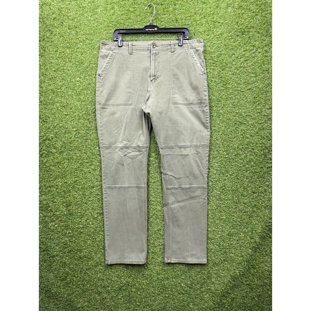 FRYE Double Knee Pants Mens 36x32 Mid-Rise Khaki Canvas Straight Leg Workwear